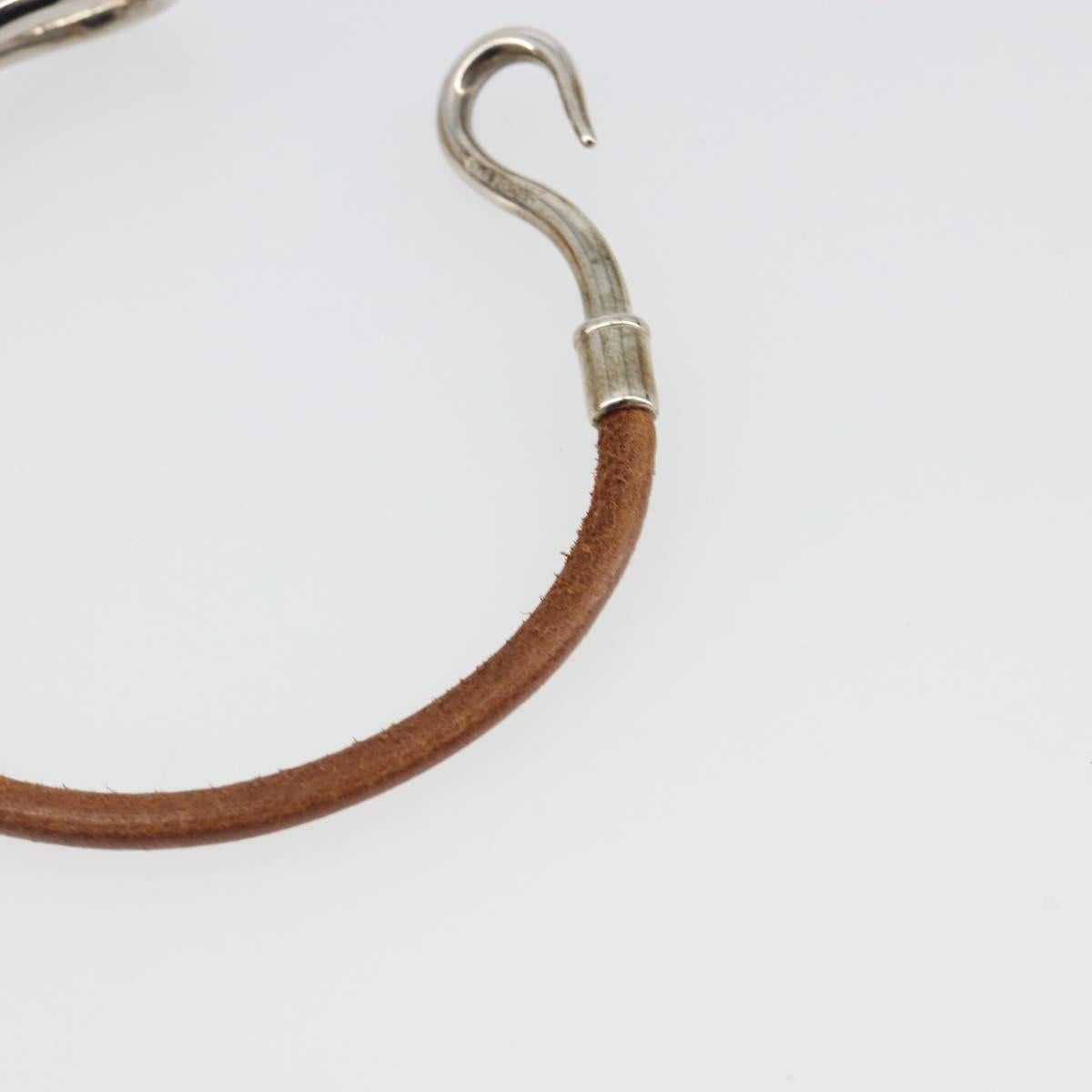 HERMES jumbo Bracelet Leather Metal Brown Silver Auth 198807A