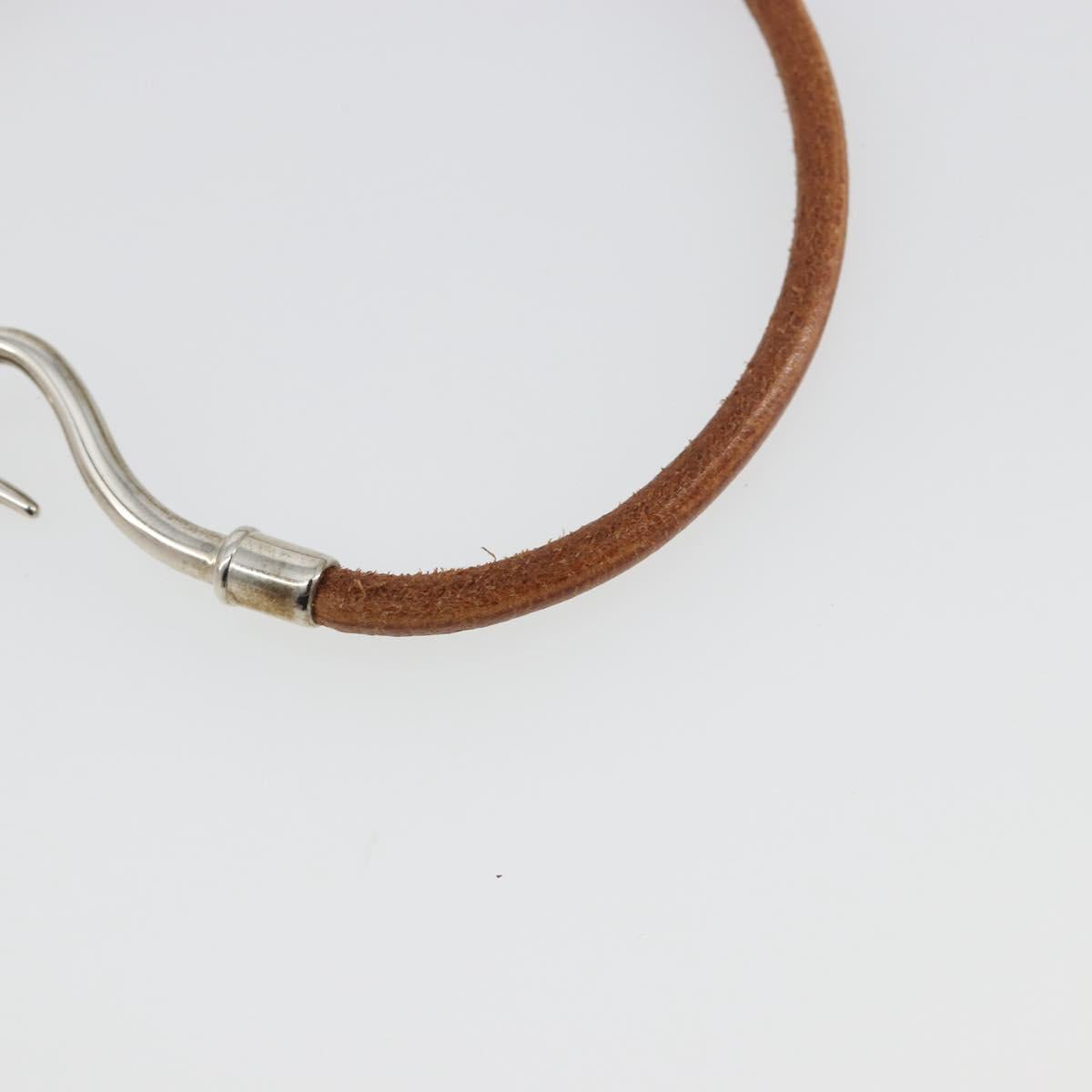 HERMES jumbo Bracelet Leather Metal Brown Silver Auth 198807A