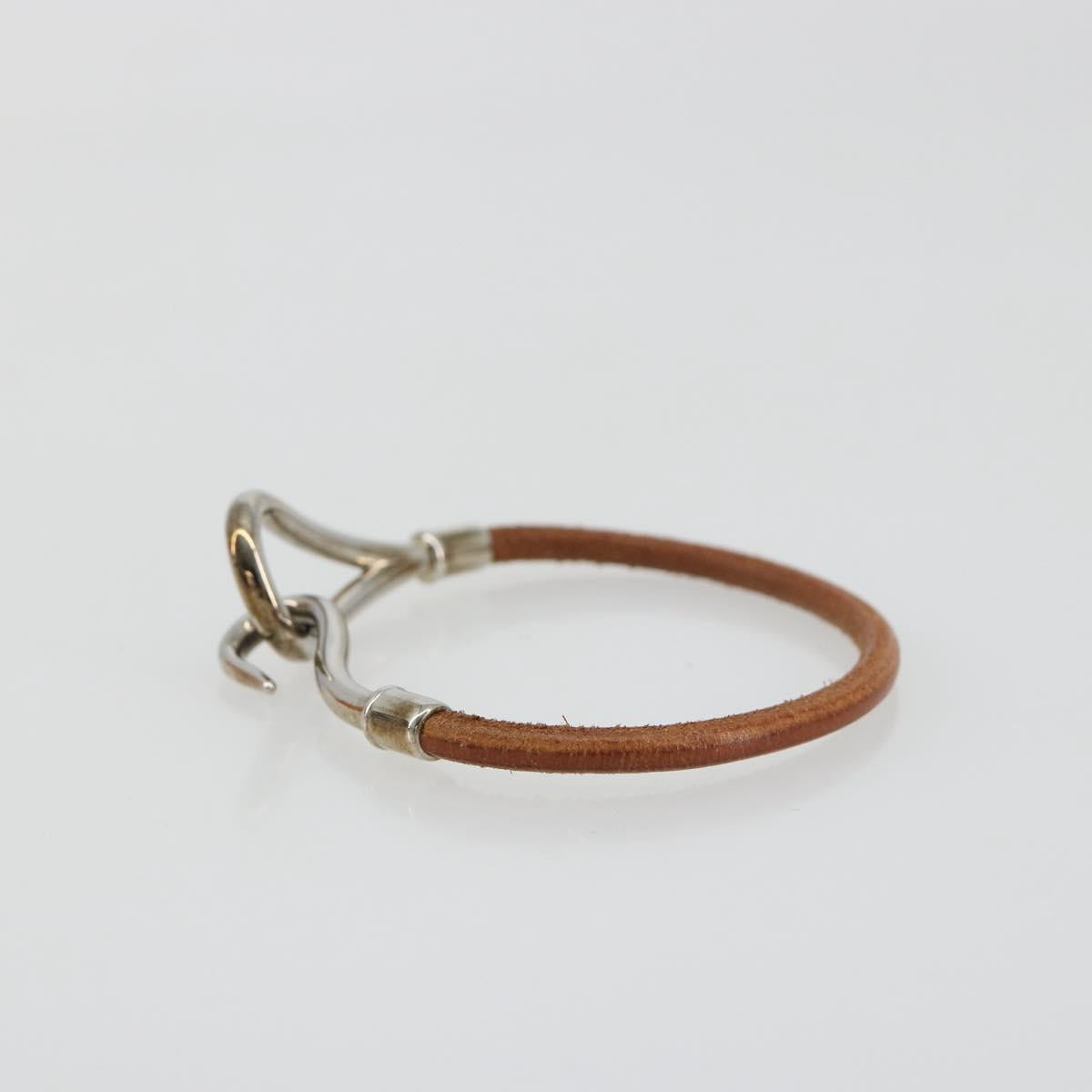 HERMES jumbo Bracelet Leather Metal Brown Silver Auth 198807A