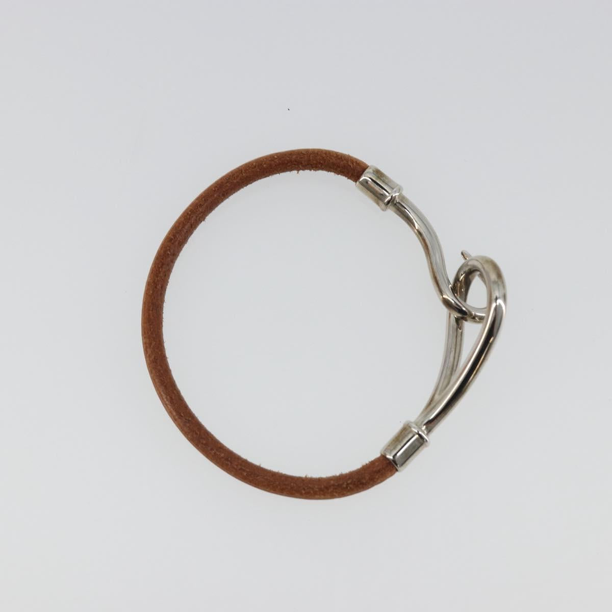 HERMES jumbo Bracelet Leather Metal Brown Silver Auth 198807A