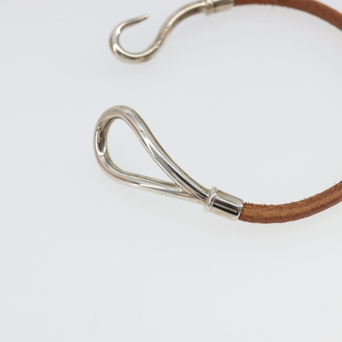 HERMES jumbo Bracelet Leather Metal Brown Silver Auth 198807A