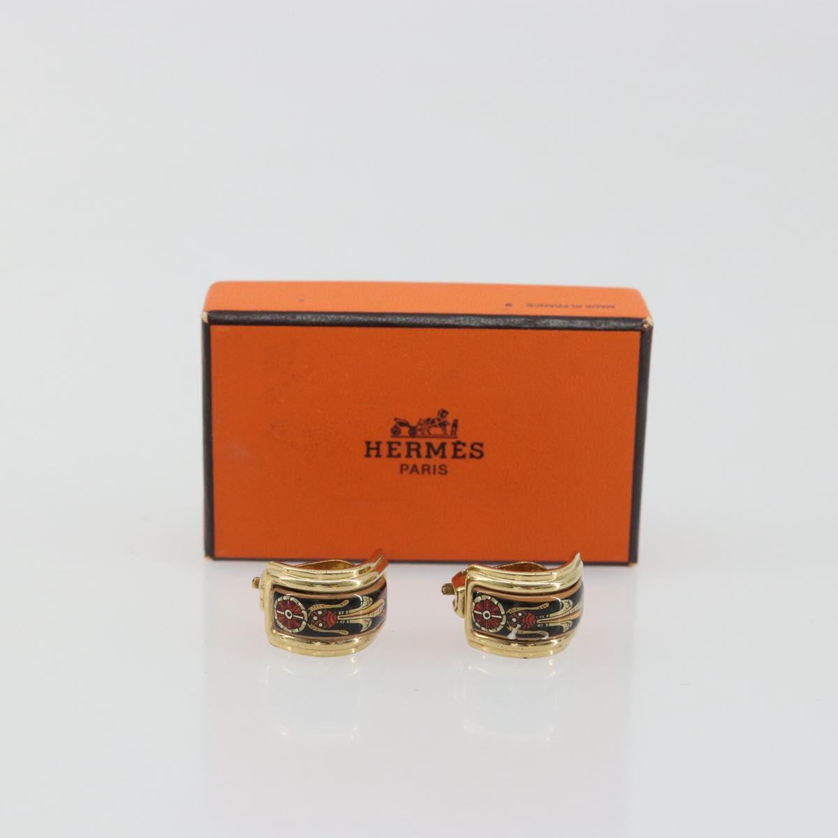 HERMES Earring Metal Gold Tone Auth 198808V