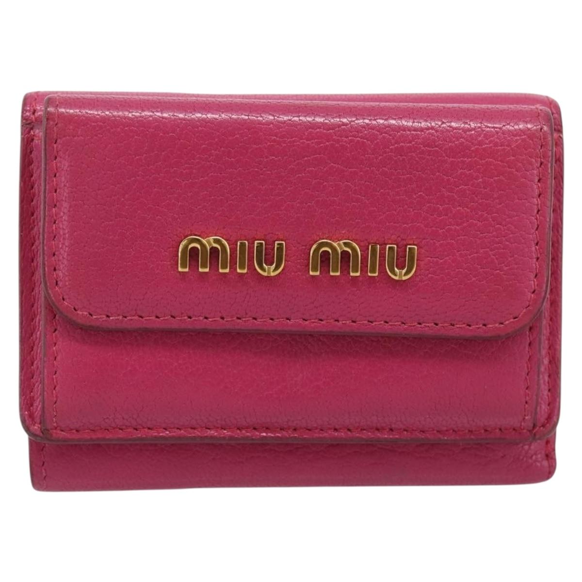 Miu Miu Compact Wallet Leather Pink Gold Auth 198809A