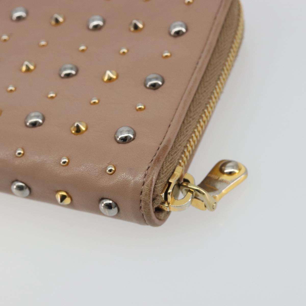 Miu Miu Long Wallet Leather Pink Gold Silver Auth 198810A