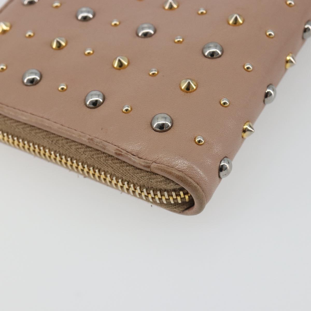Miu Miu Long Wallet Leather Pink Gold Silver Auth 198810A