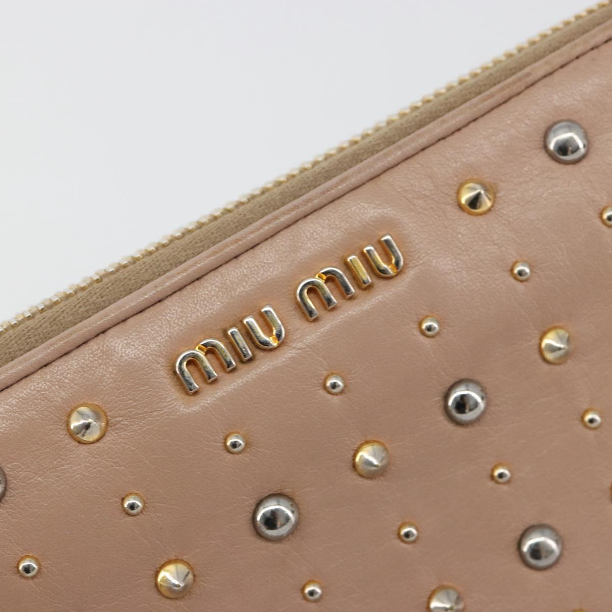 Miu Miu Long Wallet Leather Pink Gold Silver Auth 198810A