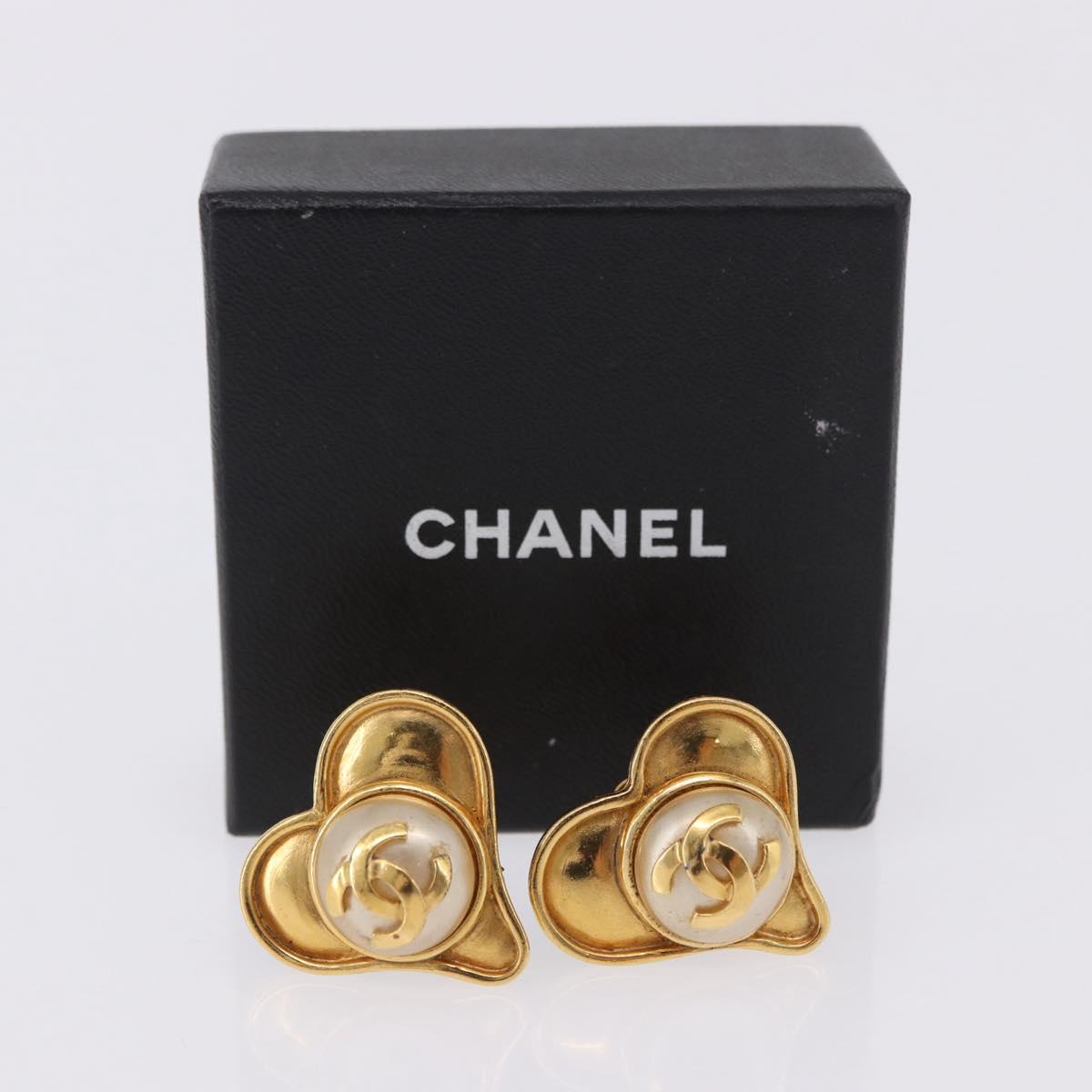 CHANEL Earring Metal Gold Tone CC Auth 198811V