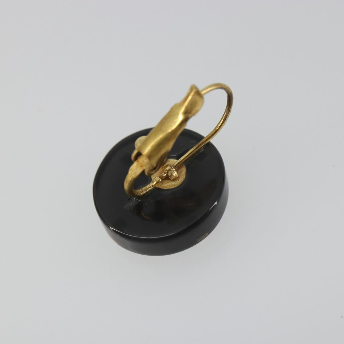 CHANEL Pierce Plastic Black Gold CC Auth 198813A