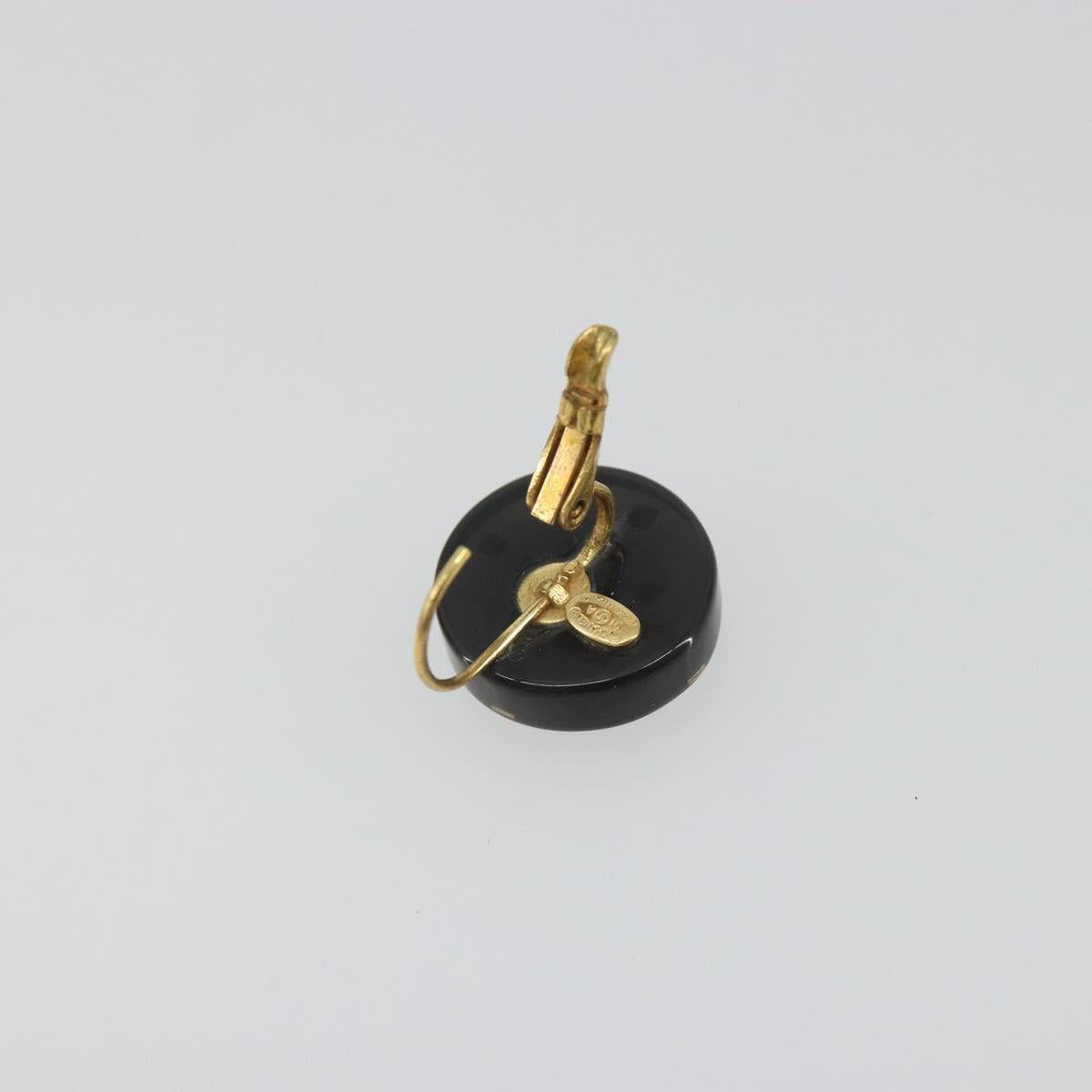 CHANEL Pierce Plastic Black Gold CC Auth 198813A