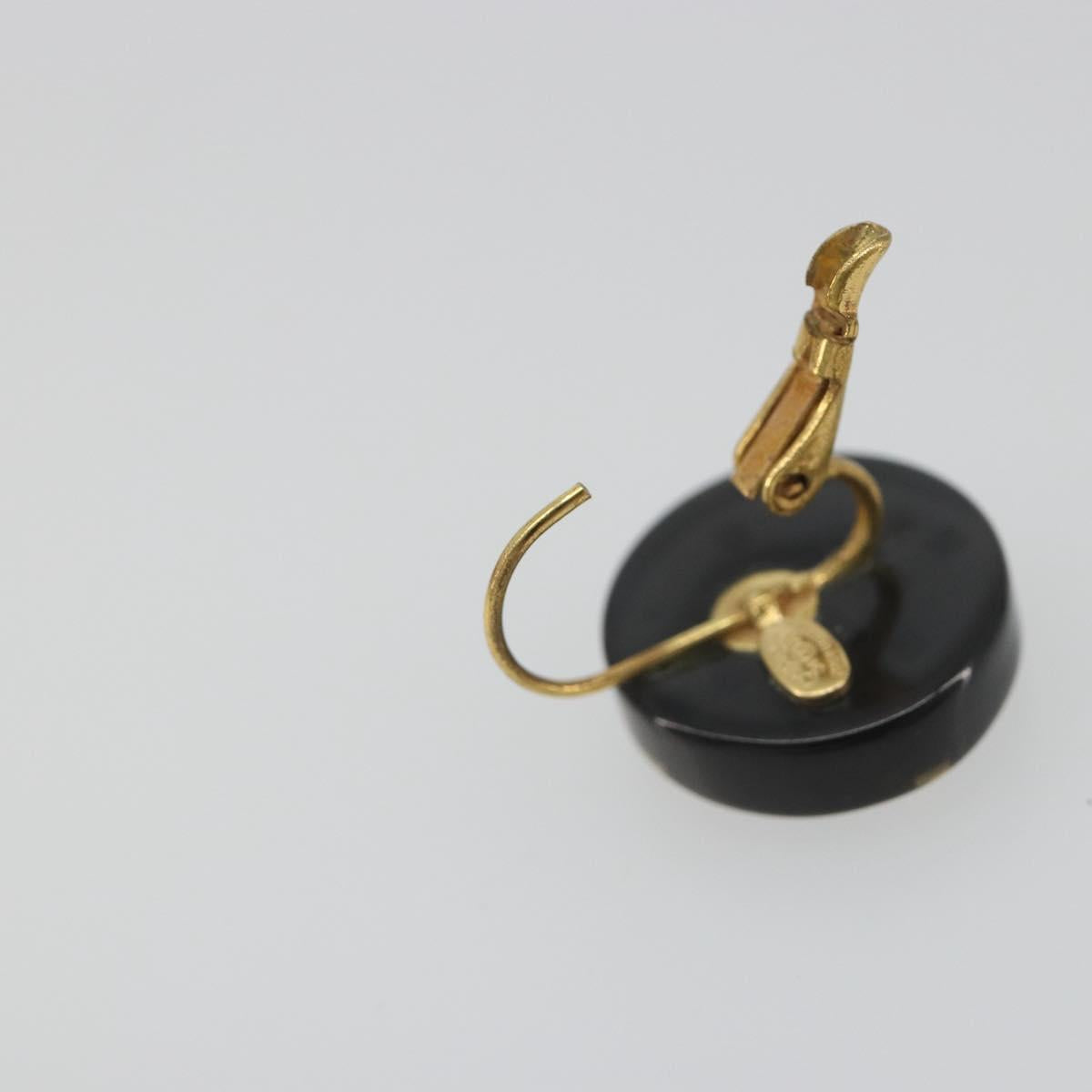 CHANEL Pierce Plastic Black Gold CC Auth 198813A