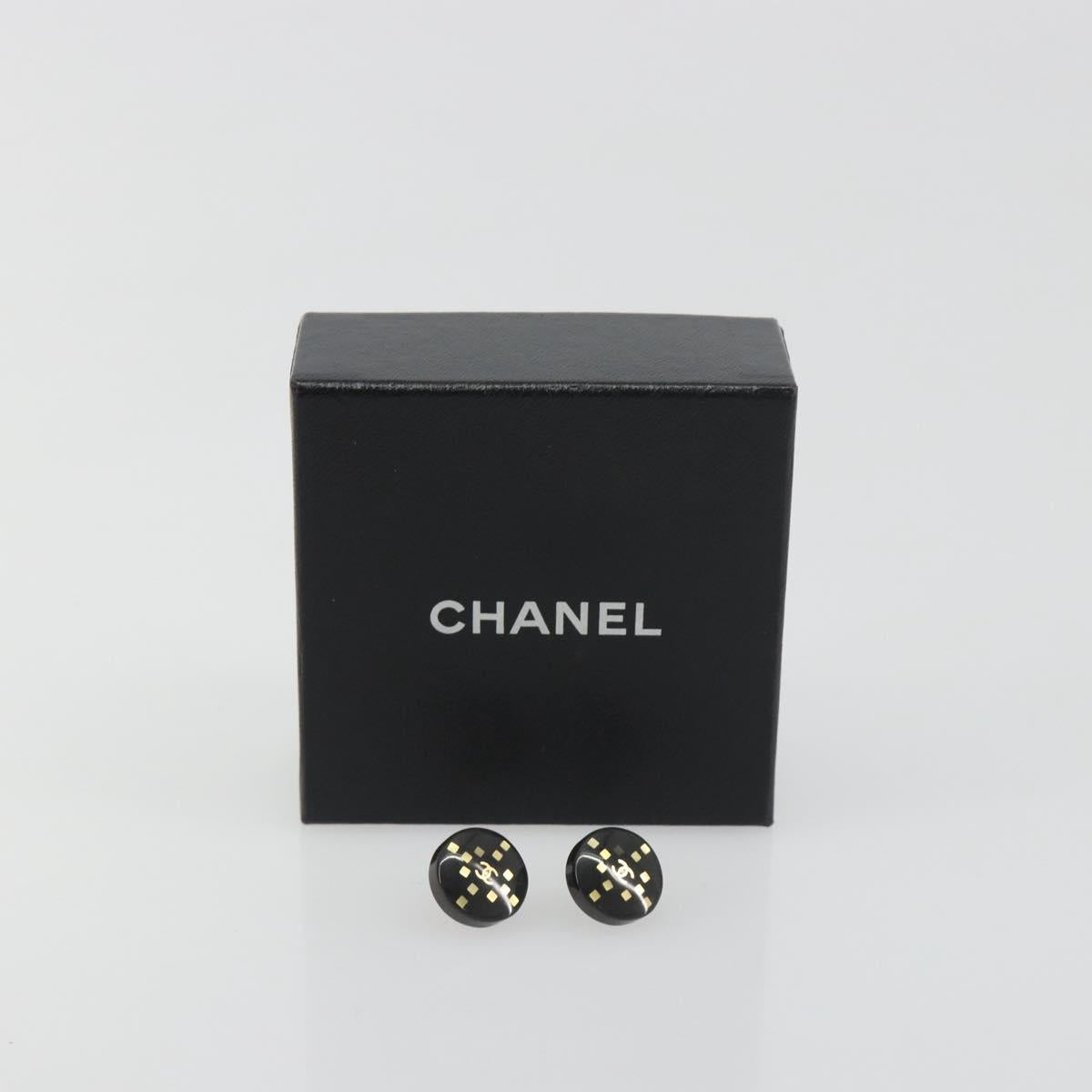 CHANEL Pierce Plastic Black Gold CC Auth 198813A