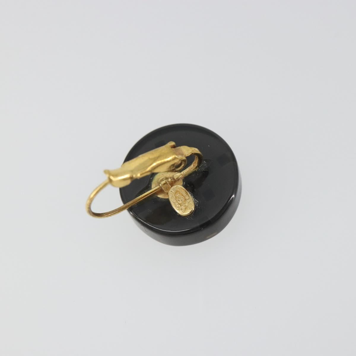CHANEL Pierce Plastic Black Gold CC Auth 198813A