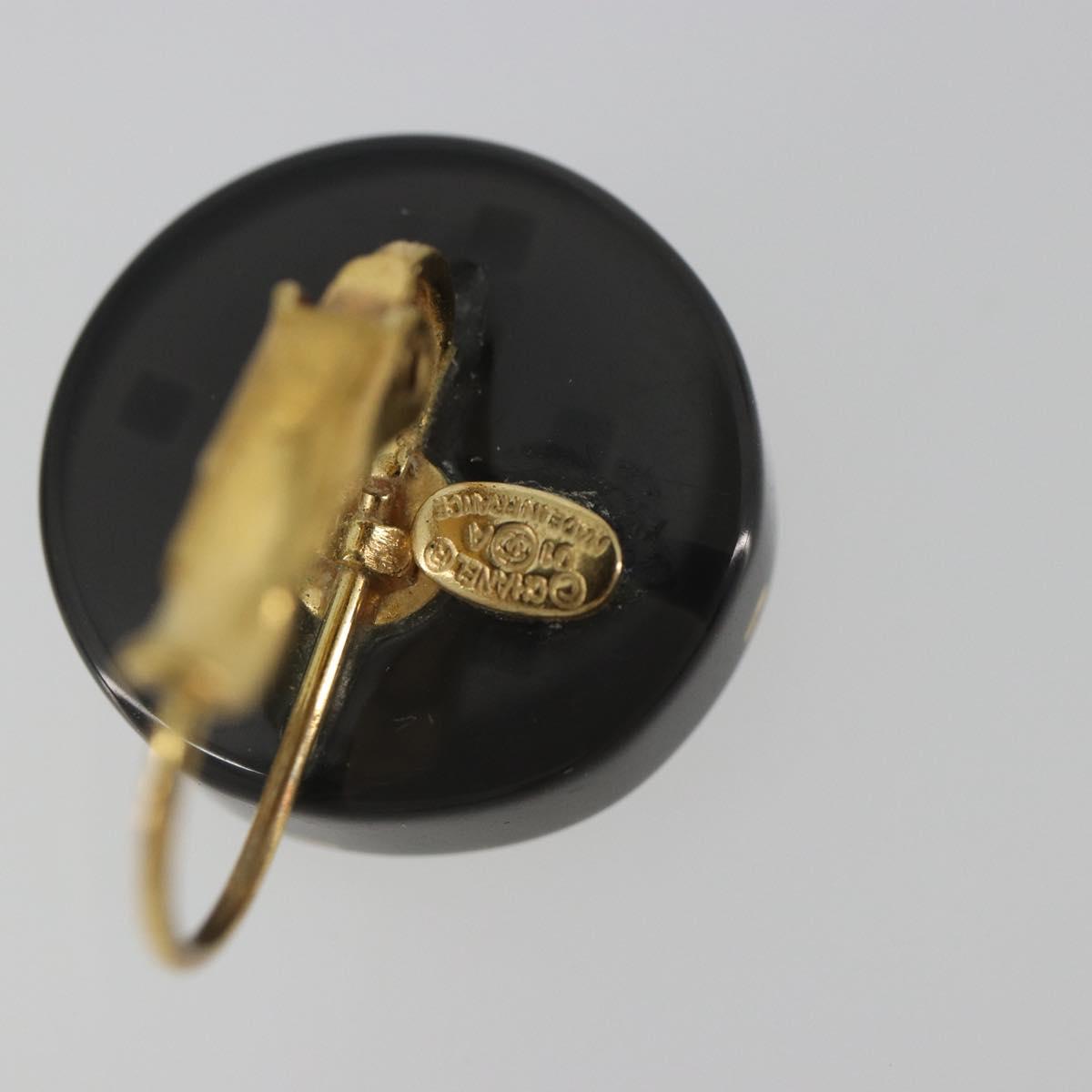 CHANEL Pierce Plastic Black Gold CC Auth 198813A