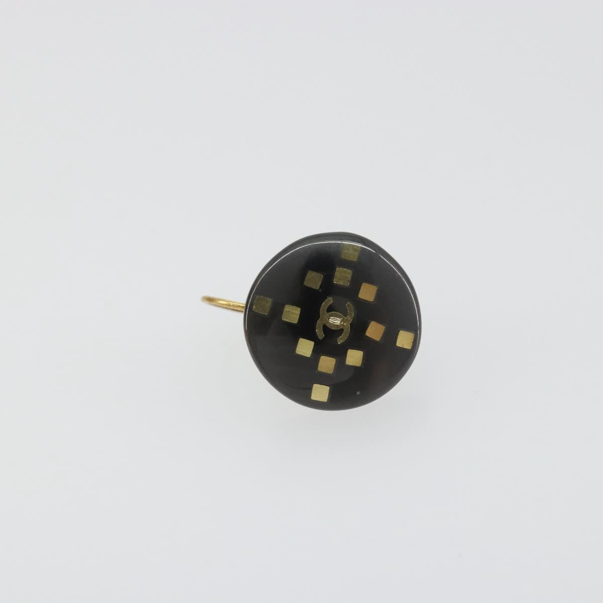 CHANEL Pierce Plastic Black Gold CC Auth 198813A