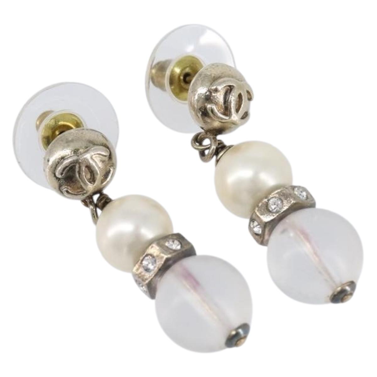CHANEL Pierce Metal Silver CC Auth 198814A