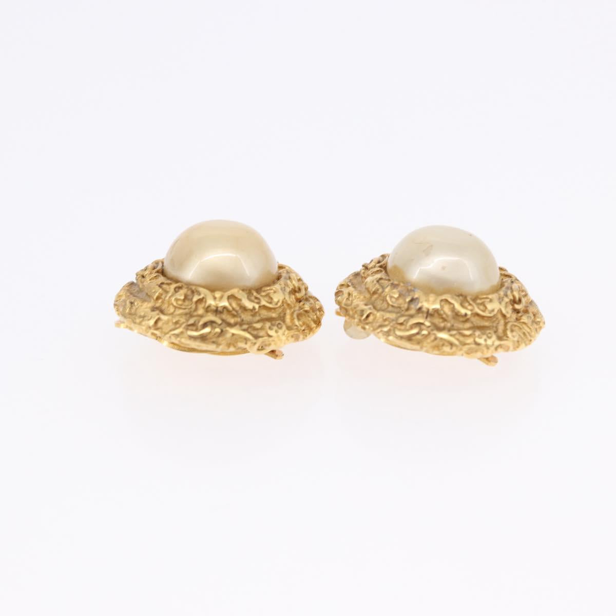CHANEL Earring Metal Gold Tone CC Auth 198820