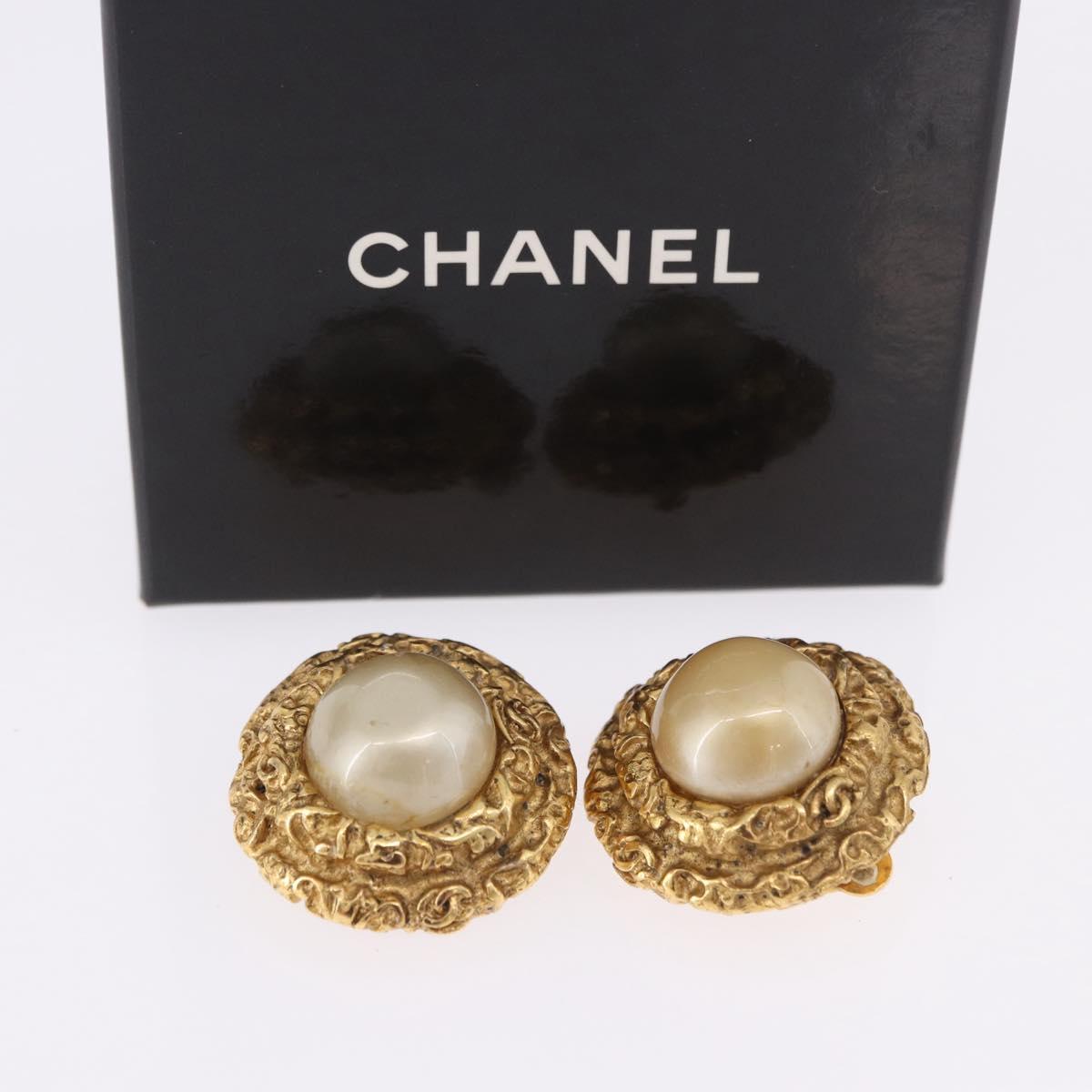CHANEL Earring Metal Gold Tone CC Auth 198820