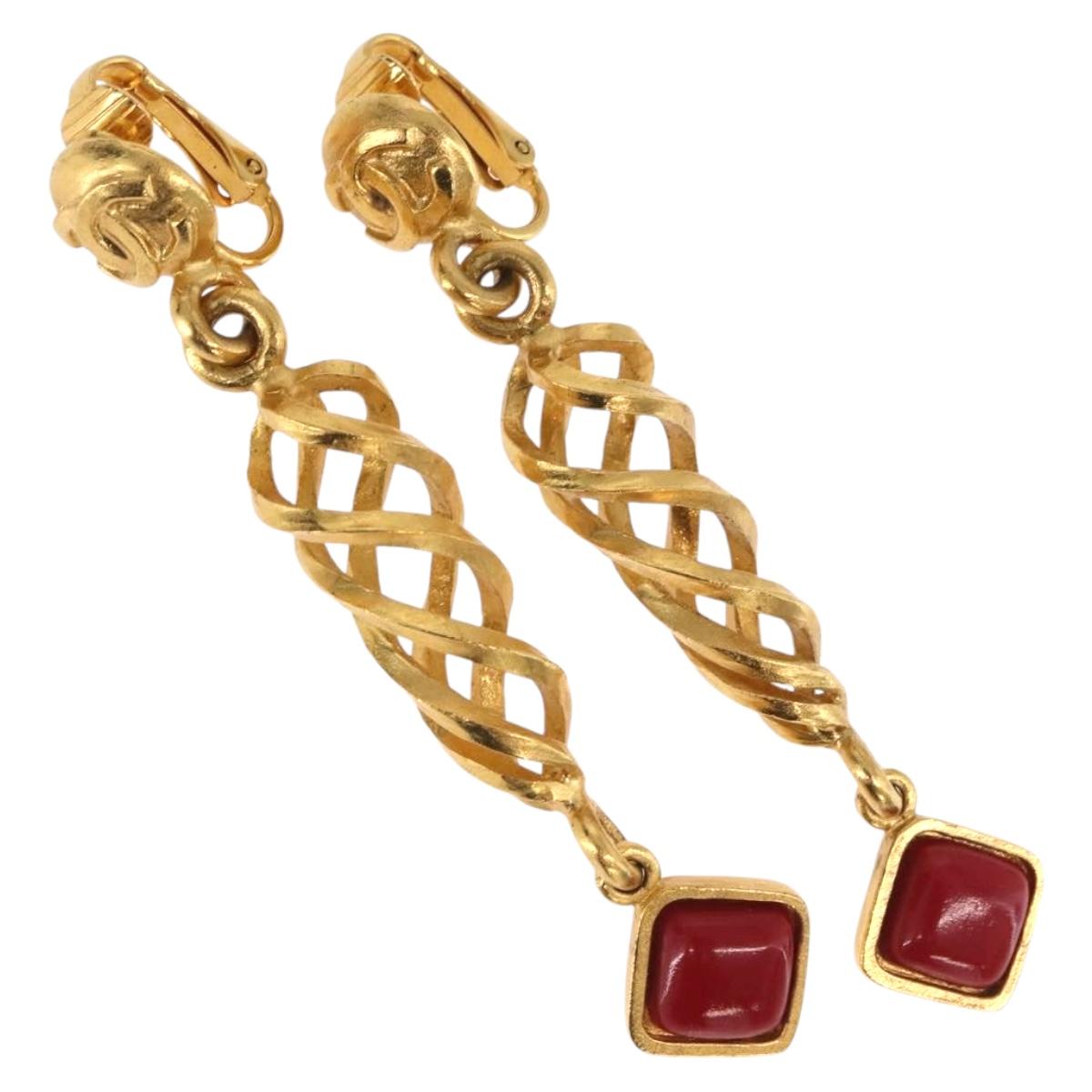 CHANEL Earring Metal Gold Tone CC Auth 198823V