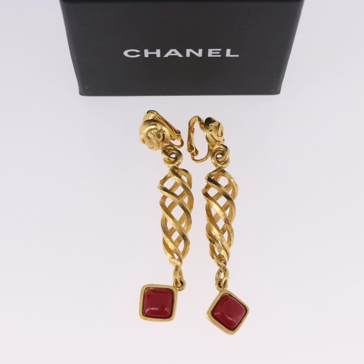CHANEL Earring Metal Gold Tone CC Auth 198823V