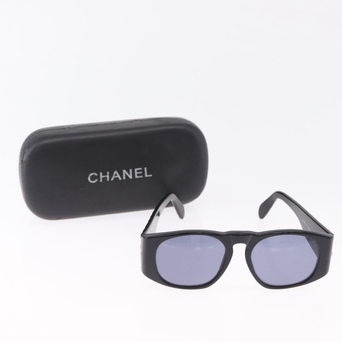 CHANEL COCO Mark Matelasse Sunglasses Plastic Black Gold CC Auth 198824