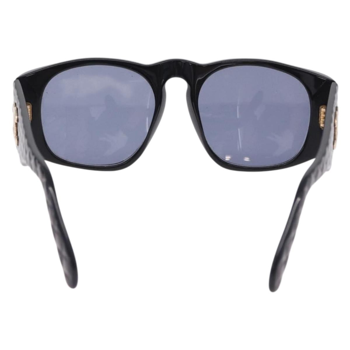 CHANEL COCO Mark Matelasse Sunglasses Plastic Black Gold CC Auth 198824