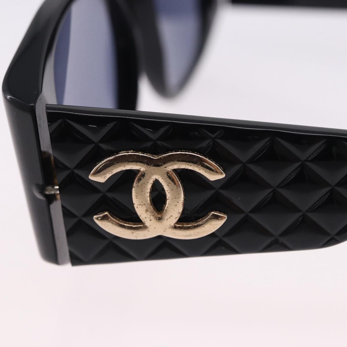 CHANEL COCO Mark Matelasse Sunglasses Plastic Black Gold CC Auth 198824