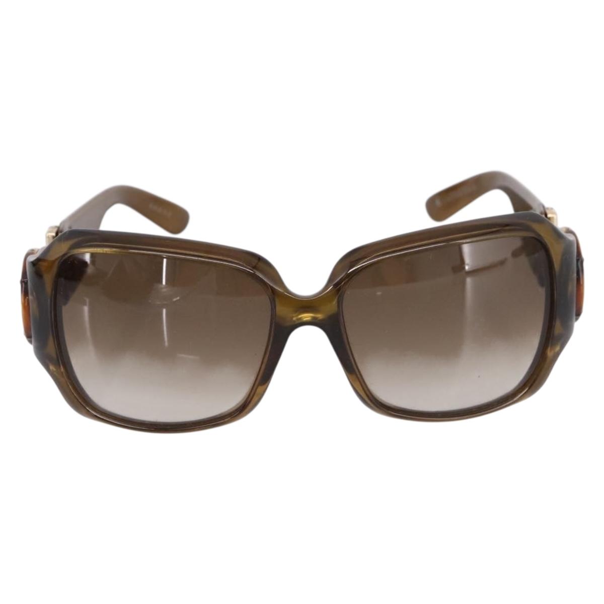 GUCCI Bamboo Horsebit Sunglasses Plastic Brown Gold Auth 198825