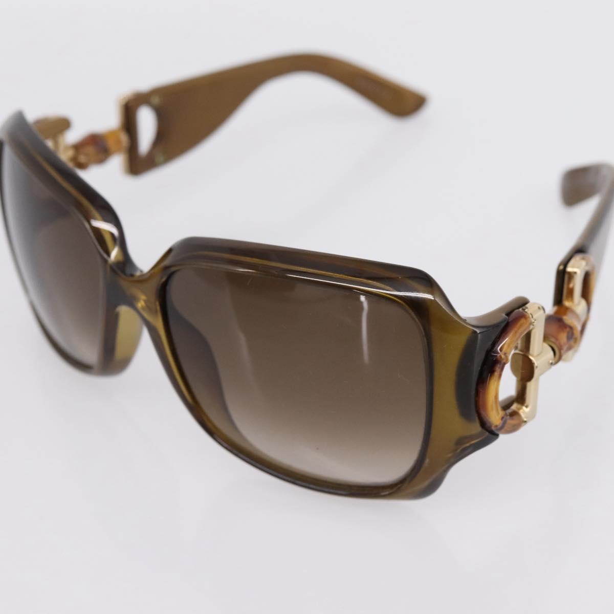 GUCCI Bamboo Horsebit Sunglasses Plastic Brown Gold Auth 198825