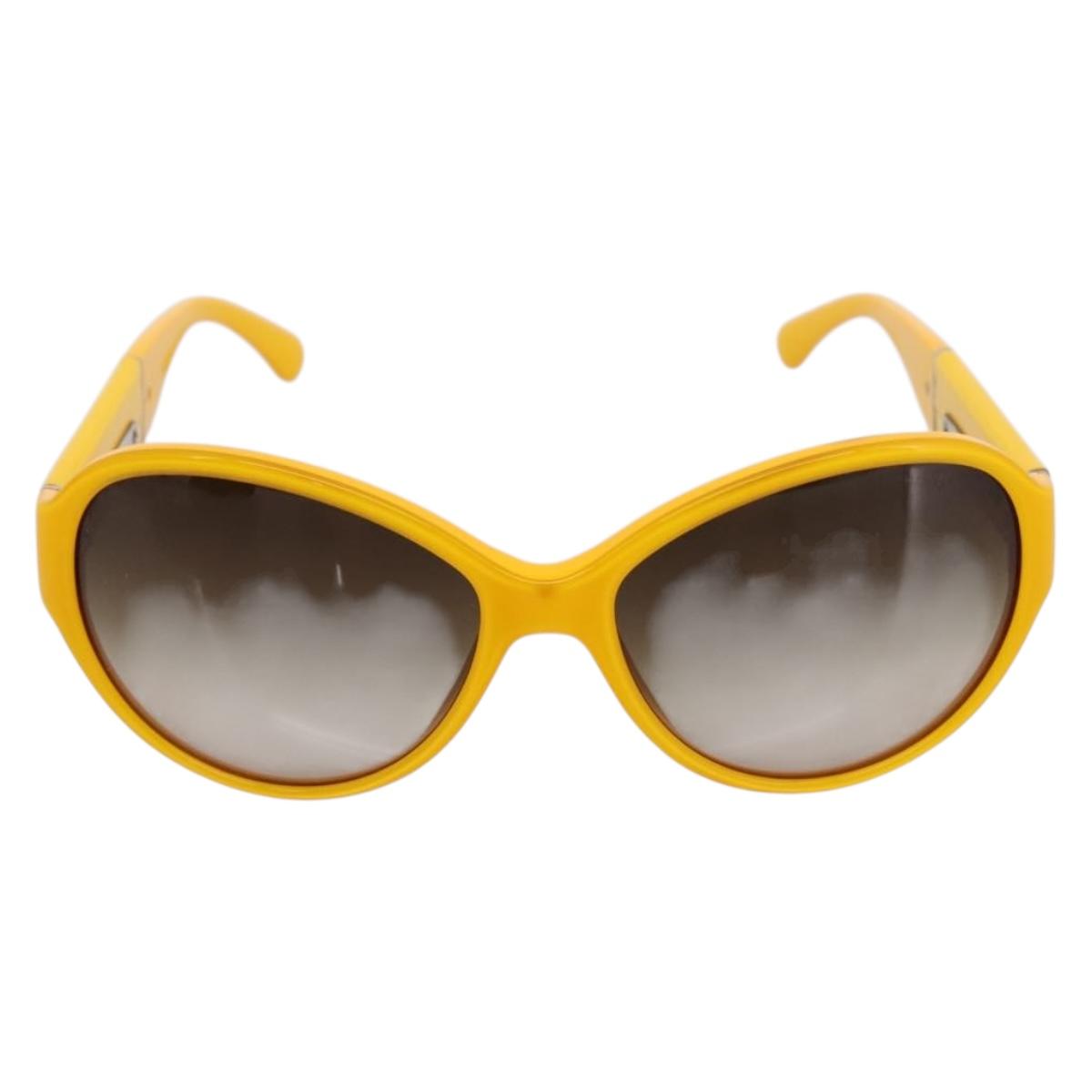 CHANEL COCO Mark Sunglasses Plastic Yellow Silver CC Auth 198826A