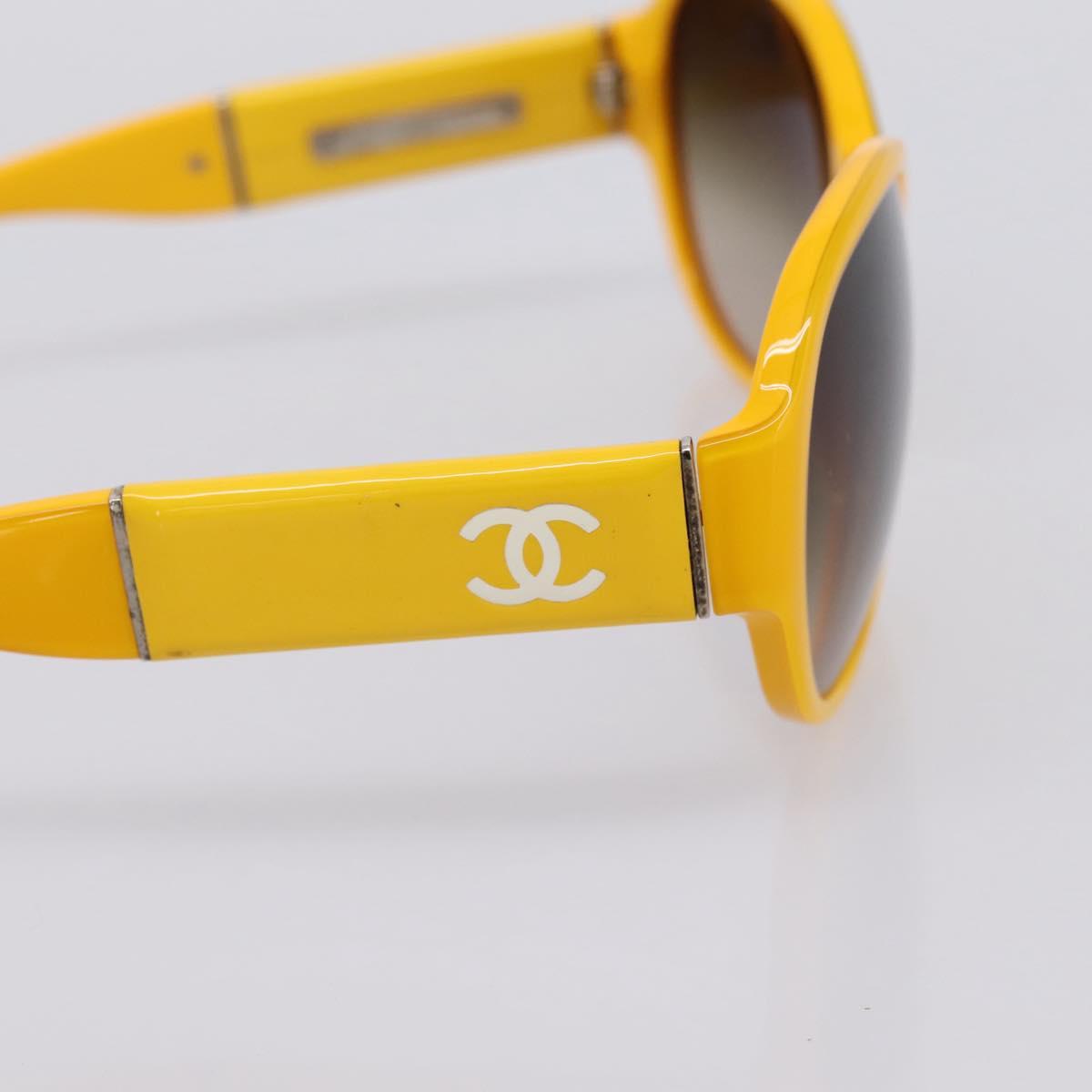 CHANEL COCO Mark Sunglasses Plastic Yellow Silver CC Auth 198826A