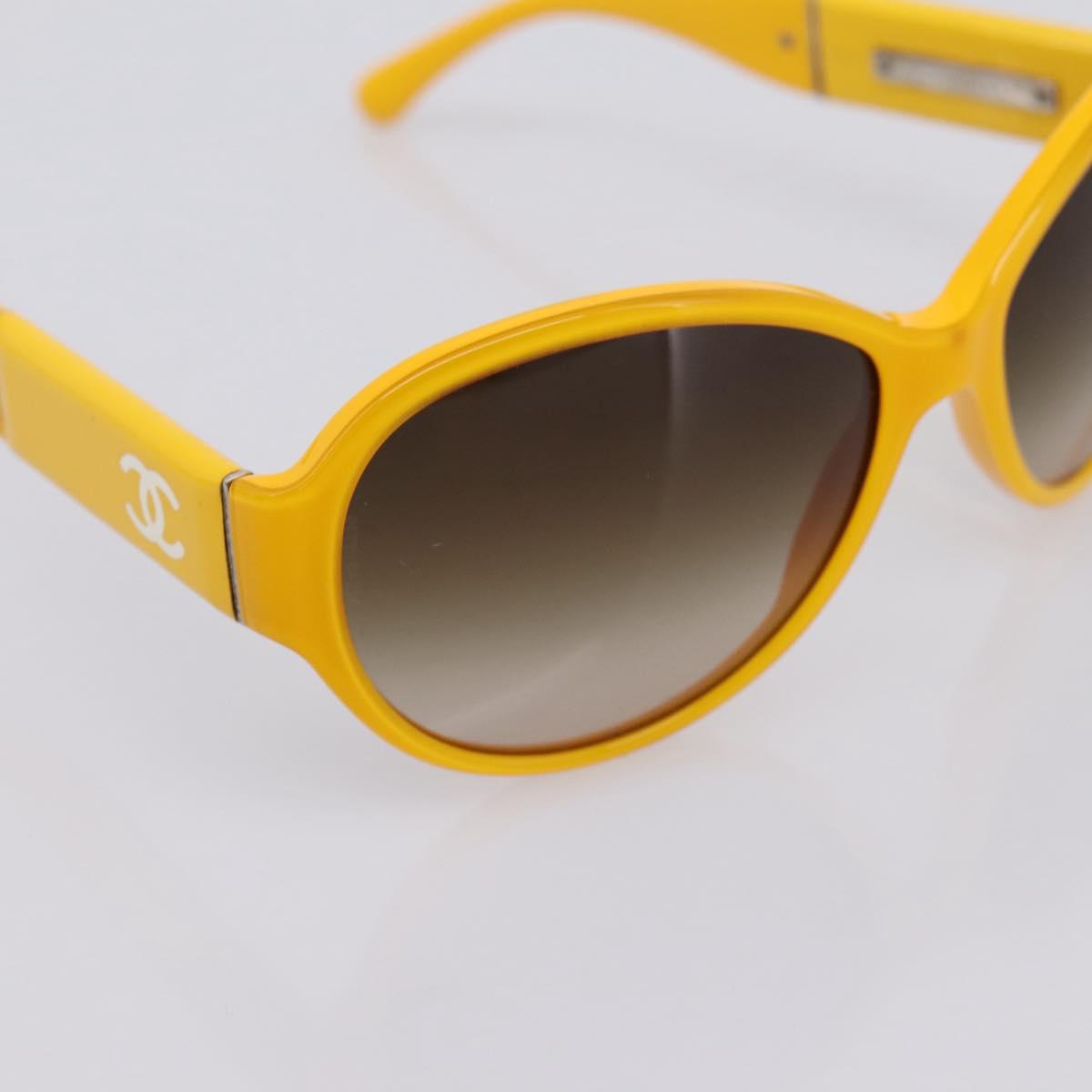 CHANEL COCO Mark Sunglasses Plastic Yellow Silver CC Auth 198826A