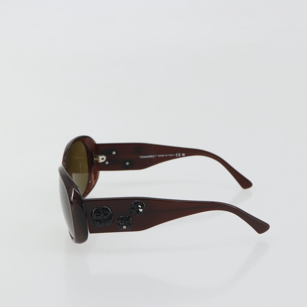 CHANEL Camelia Sunglasses Plastic Brown CC Auth 198827