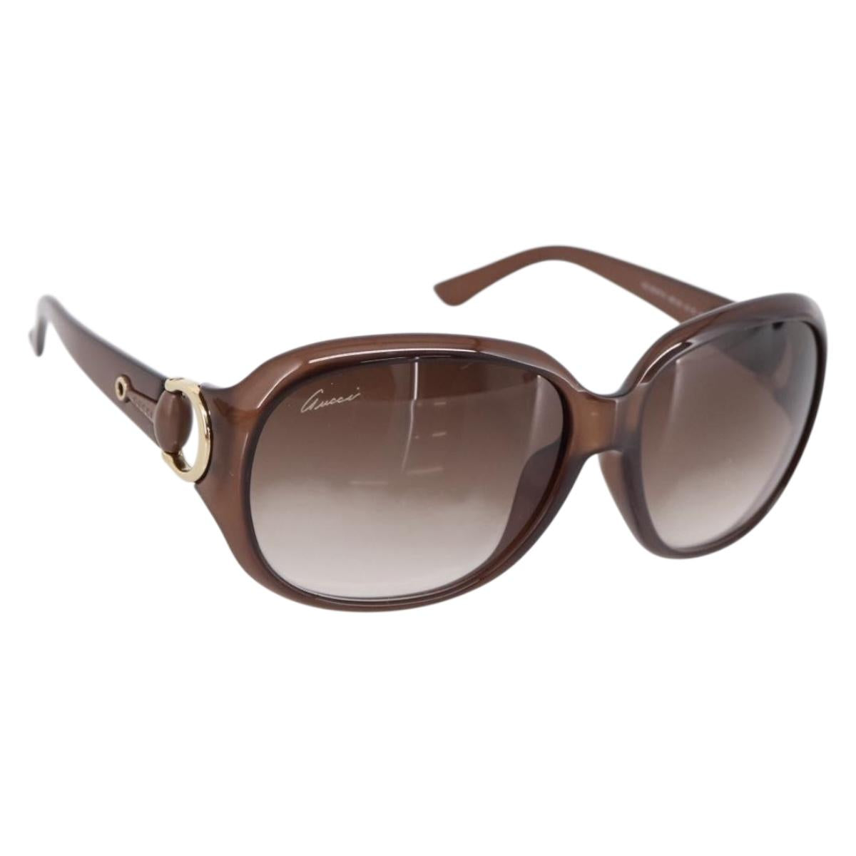GUCCI Horsebit Sunglasses Plastic Brown Gold Auth 198829A