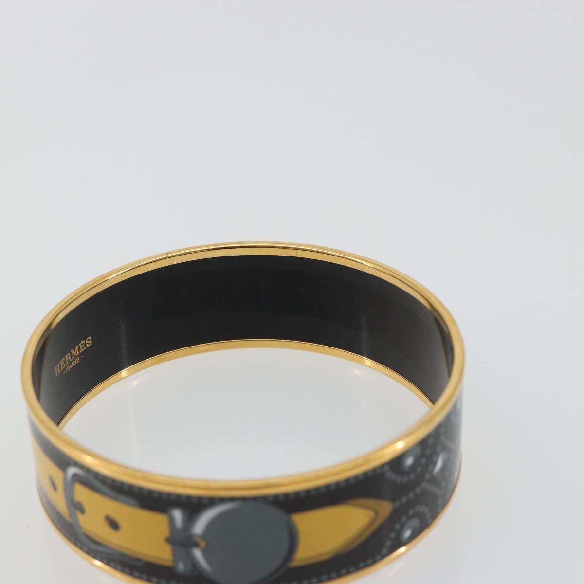 HERMES Email MM Bracelet Metal Black Gold Auth 198832M