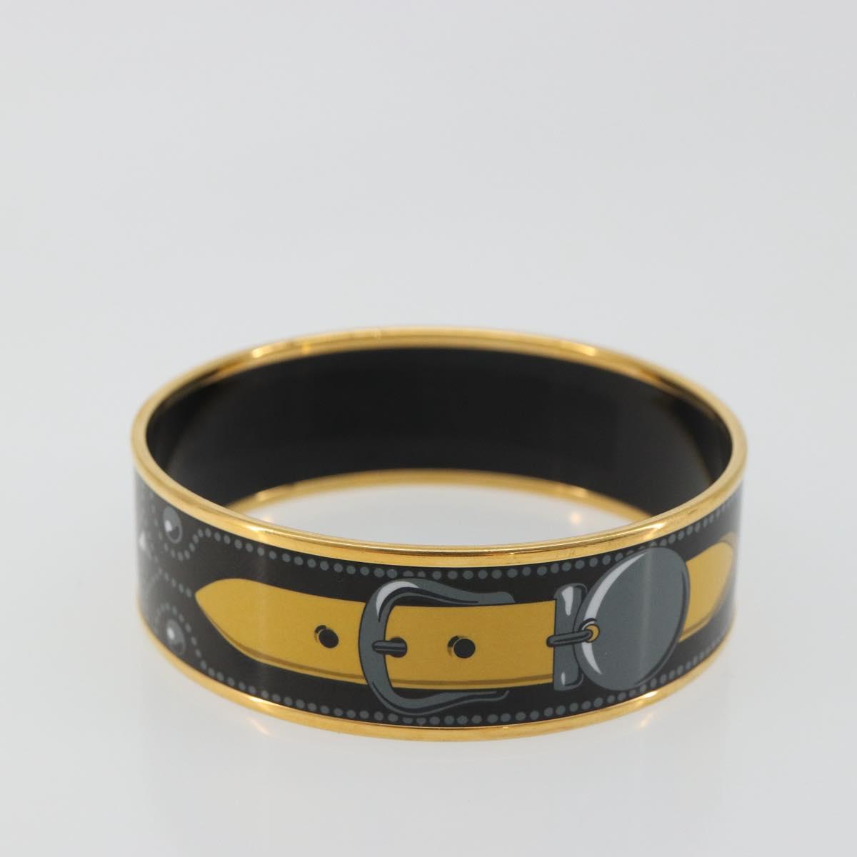 HERMES Email MM Bracelet Metal Black Gold Auth 198832M