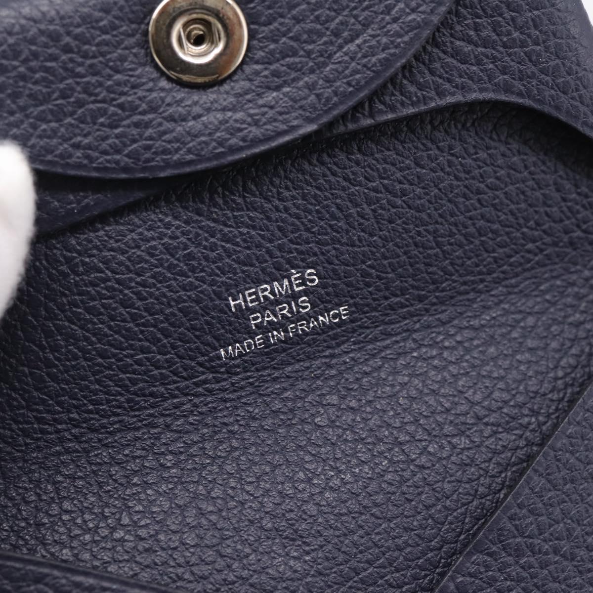HERMES Bastia Coin Purse Leather Navy Auth 198834V