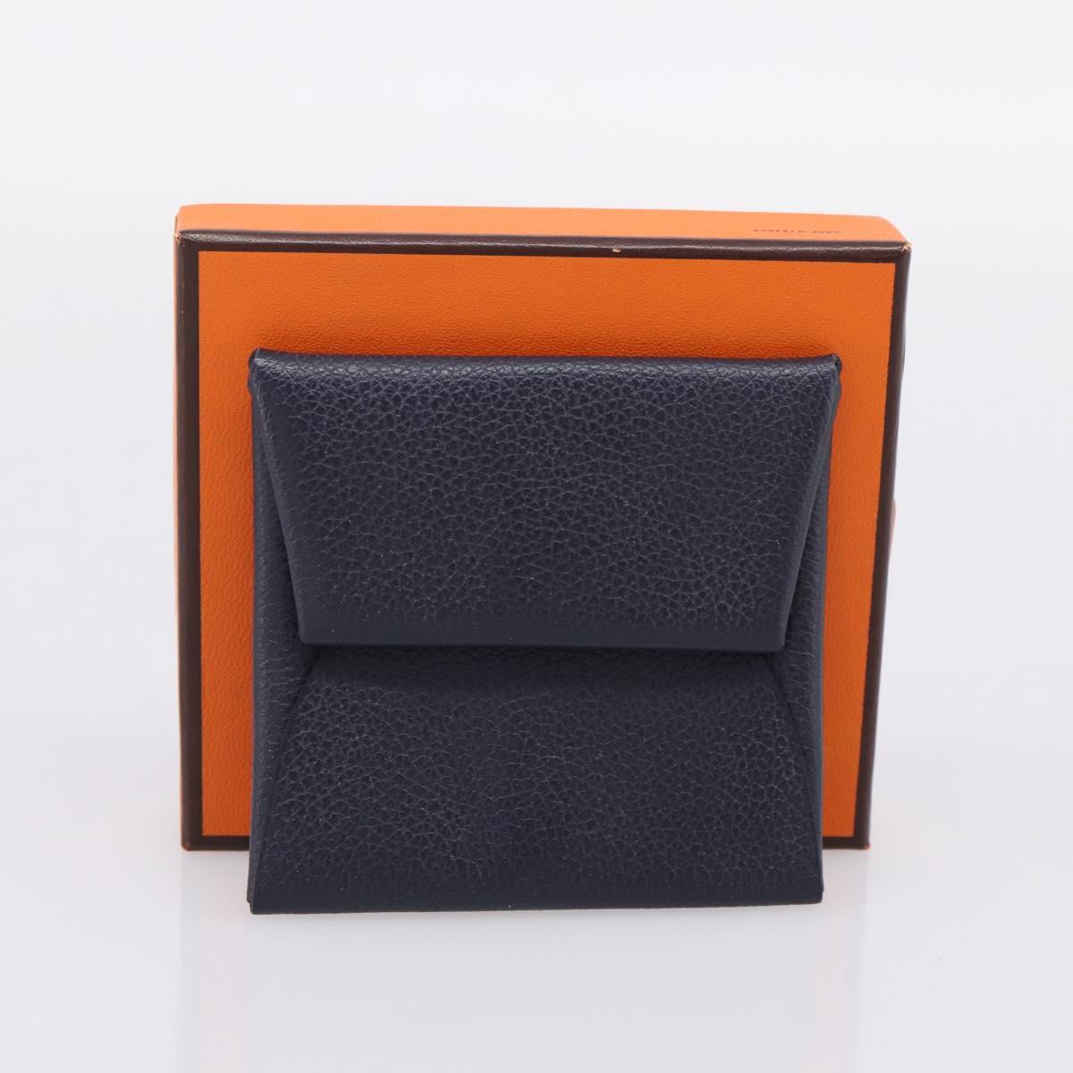 HERMES Bastia Coin Purse Leather Navy Auth 198834V