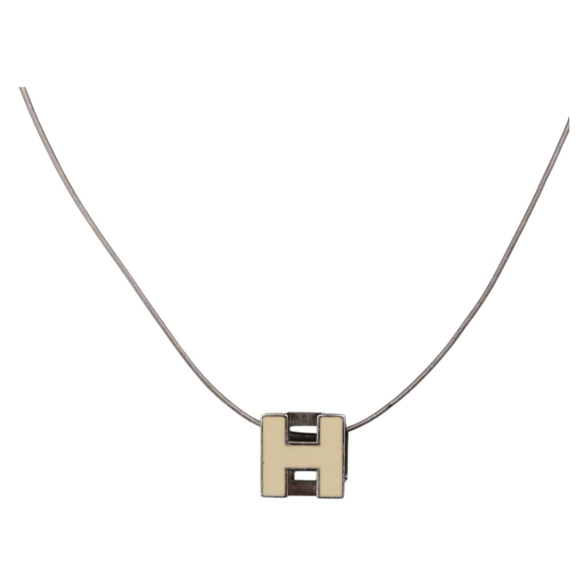 HERMES Cube Ash Necklace metal Silver Auth 198835