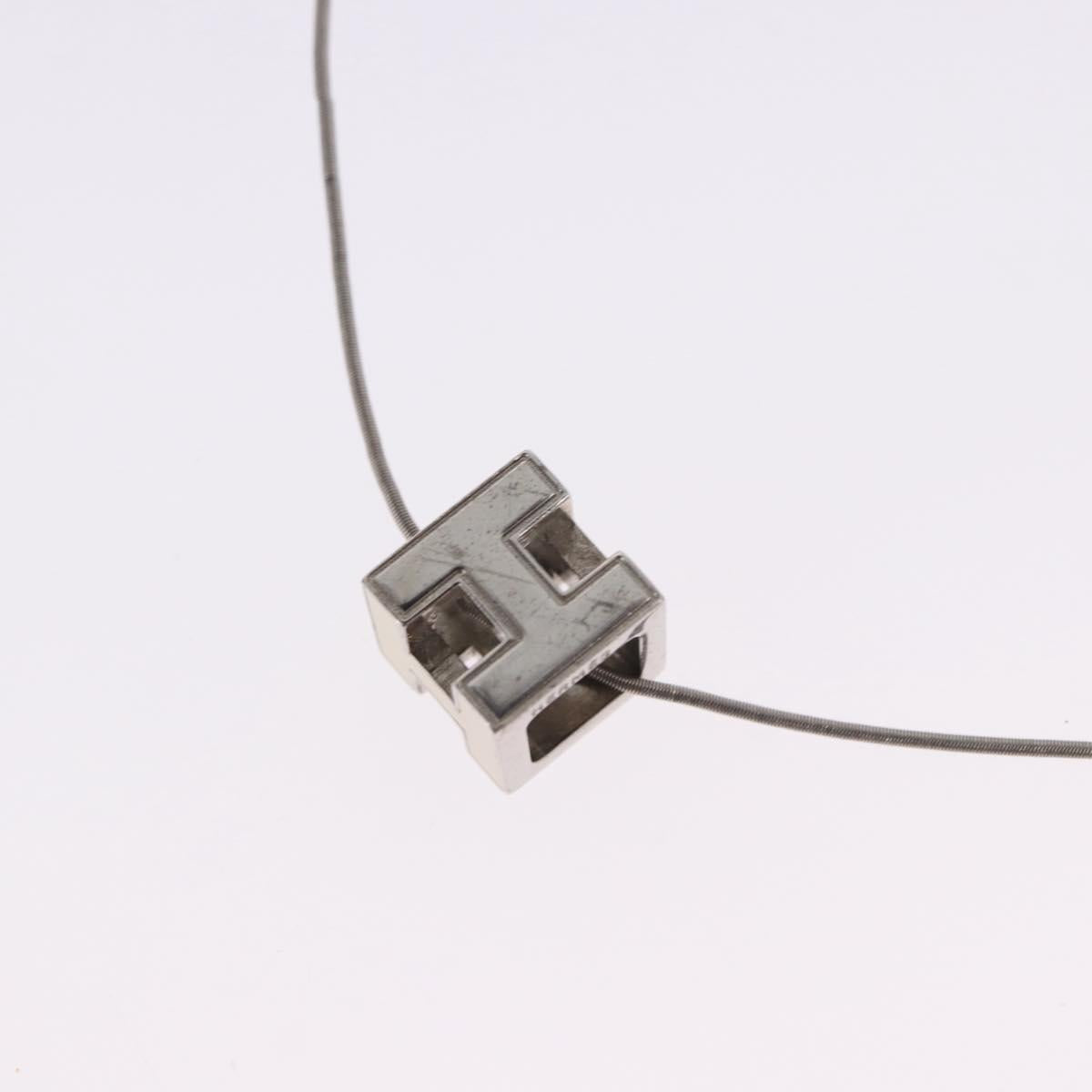 HERMES Cube Ash Necklace metal Silver Auth 198835