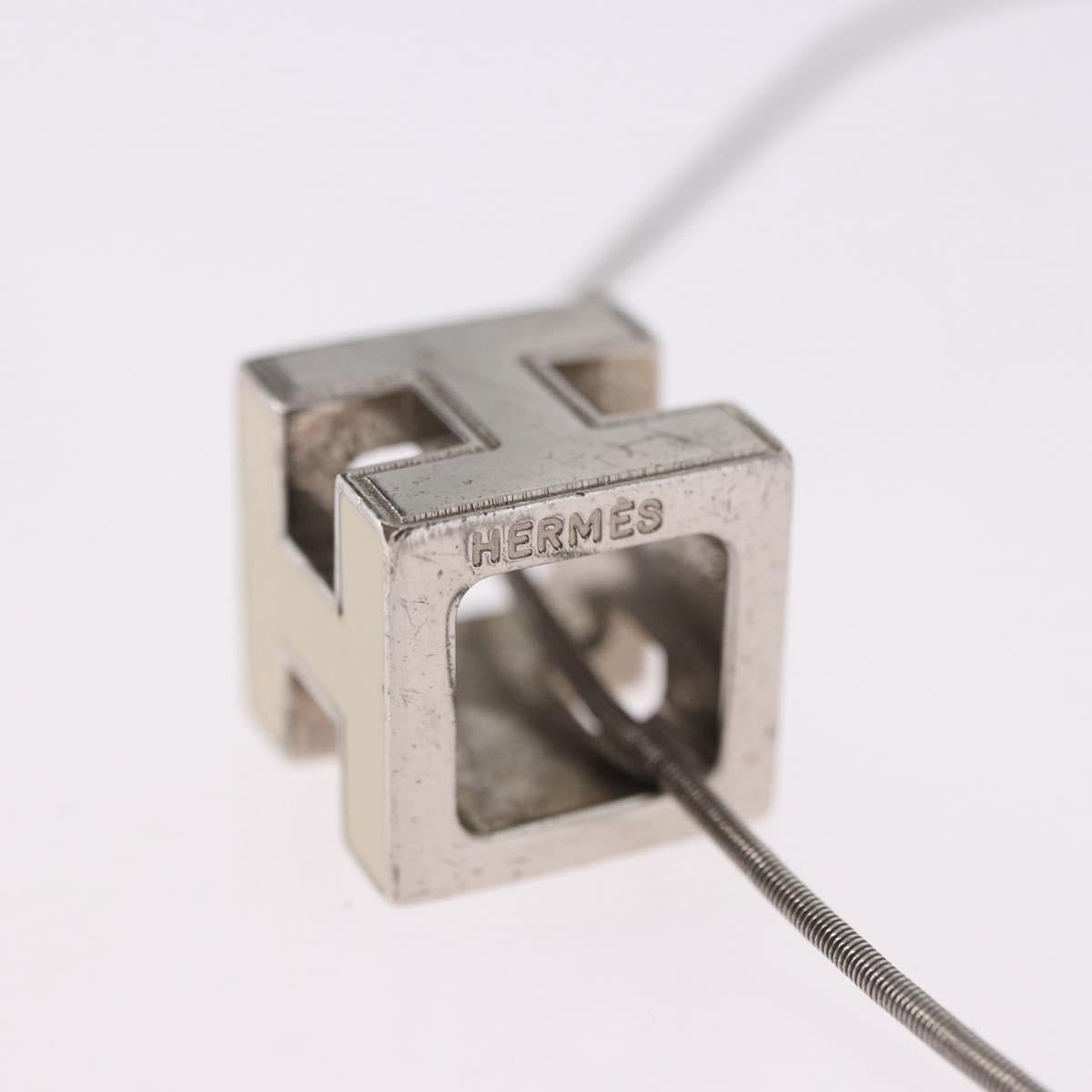 HERMES Cube Ash Necklace metal Silver Auth 198835