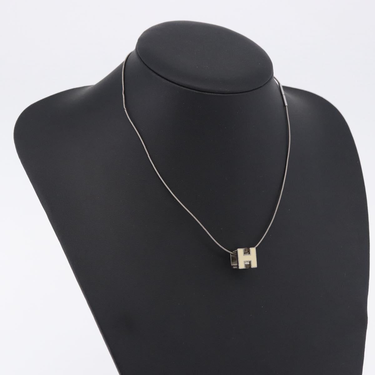 HERMES Cube Ash Necklace metal Silver Auth 198835