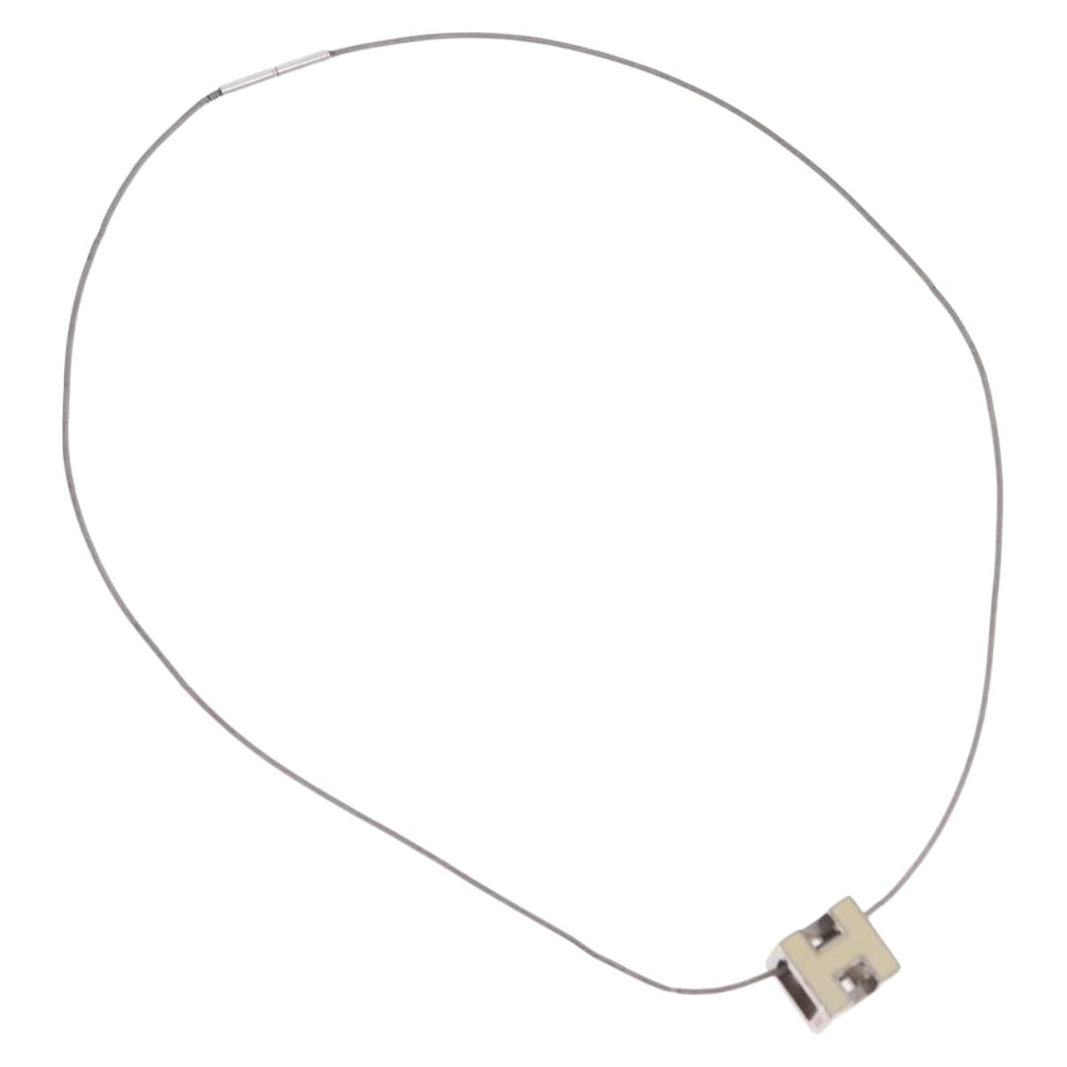 HERMES Cube Ash Necklace metal Silver Auth 198835