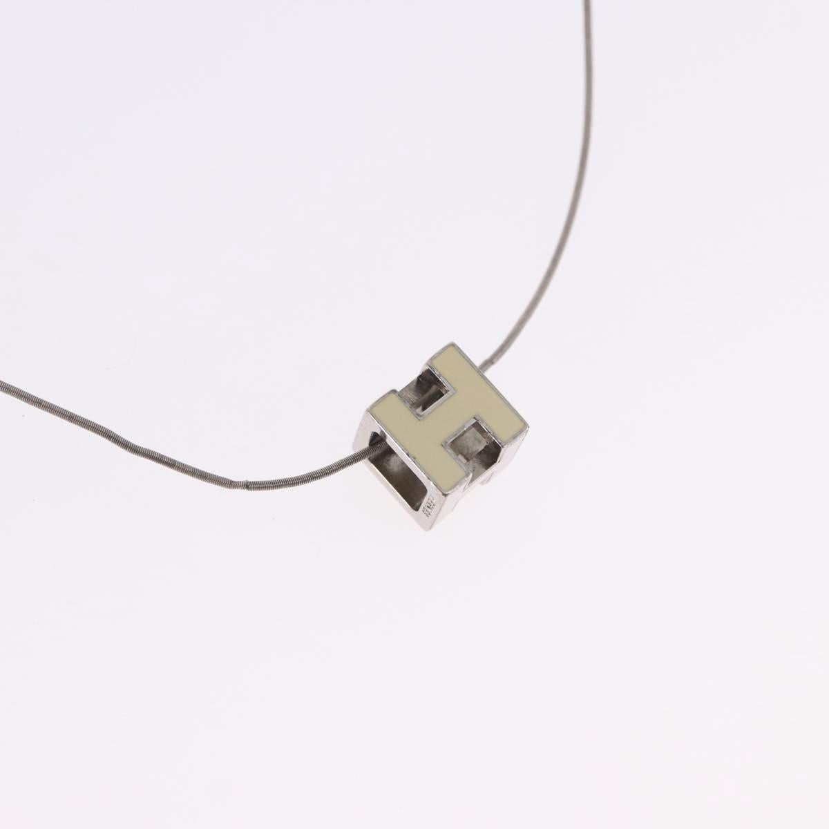 HERMES Cube Ash Necklace metal Silver Auth 198835