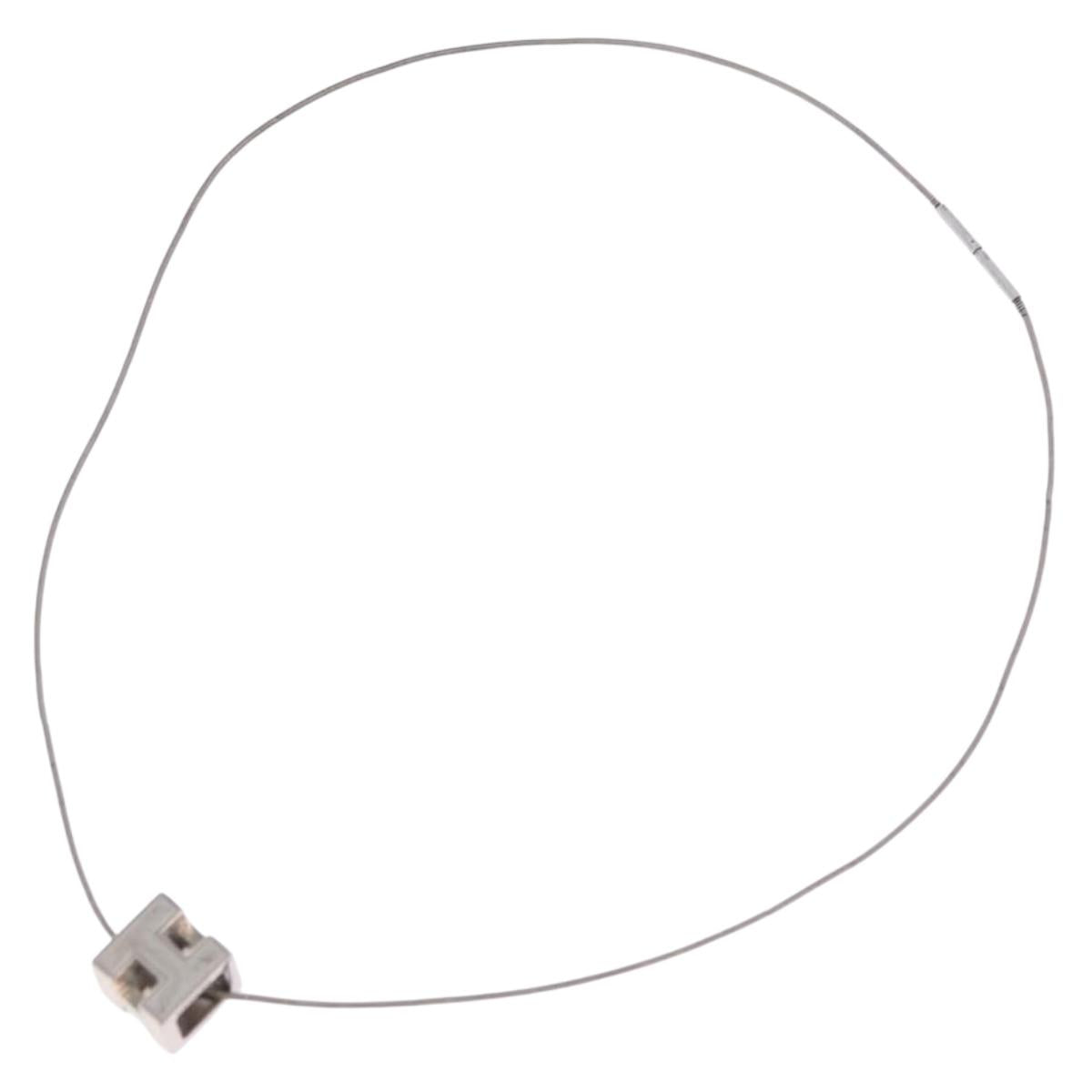 HERMES Cube Ash Necklace metal Silver Auth 198835