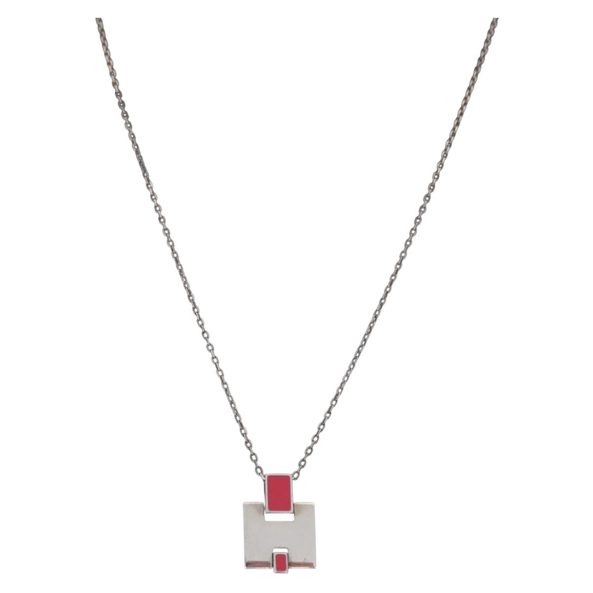 HERMES Eileen Necklace metal Silver Auth 198836V