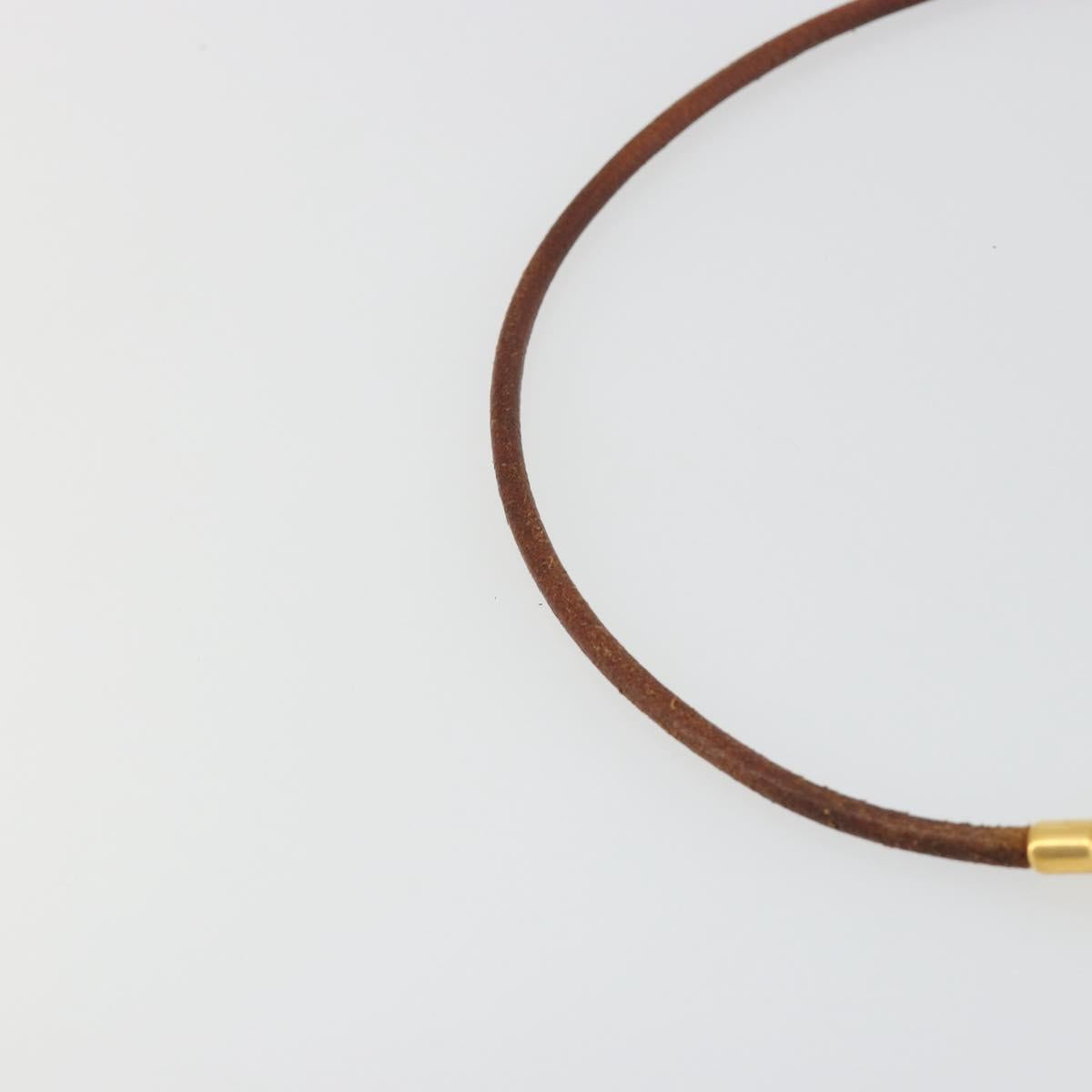 HERMES Jumbo Choker Bracelet Leather Metal Brown Gold Tone Auth 198837A