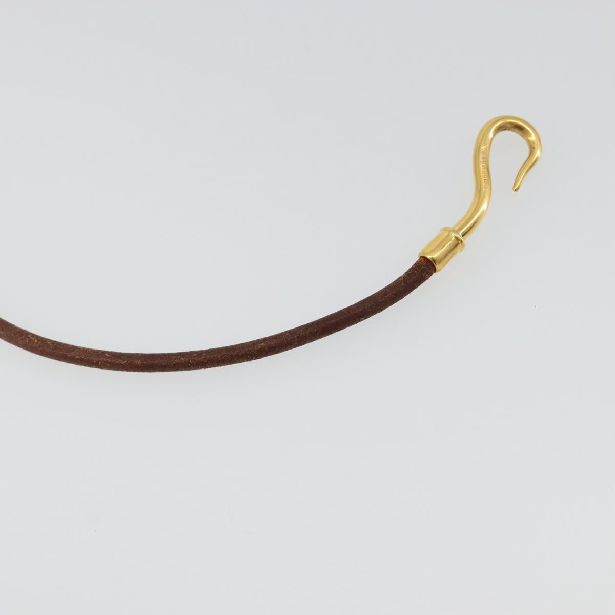 HERMES Jumbo Choker Bracelet Leather Metal Brown Gold Tone Auth 198837A