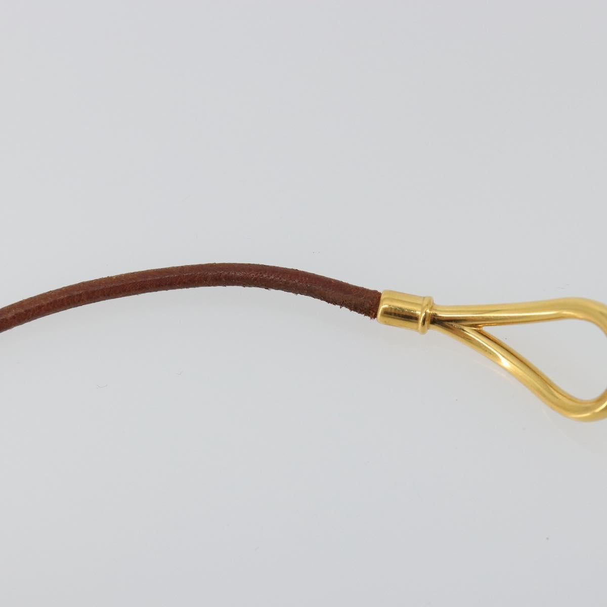 HERMES Jumbo Choker Bracelet Leather Metal Brown Gold Tone Auth 198837A