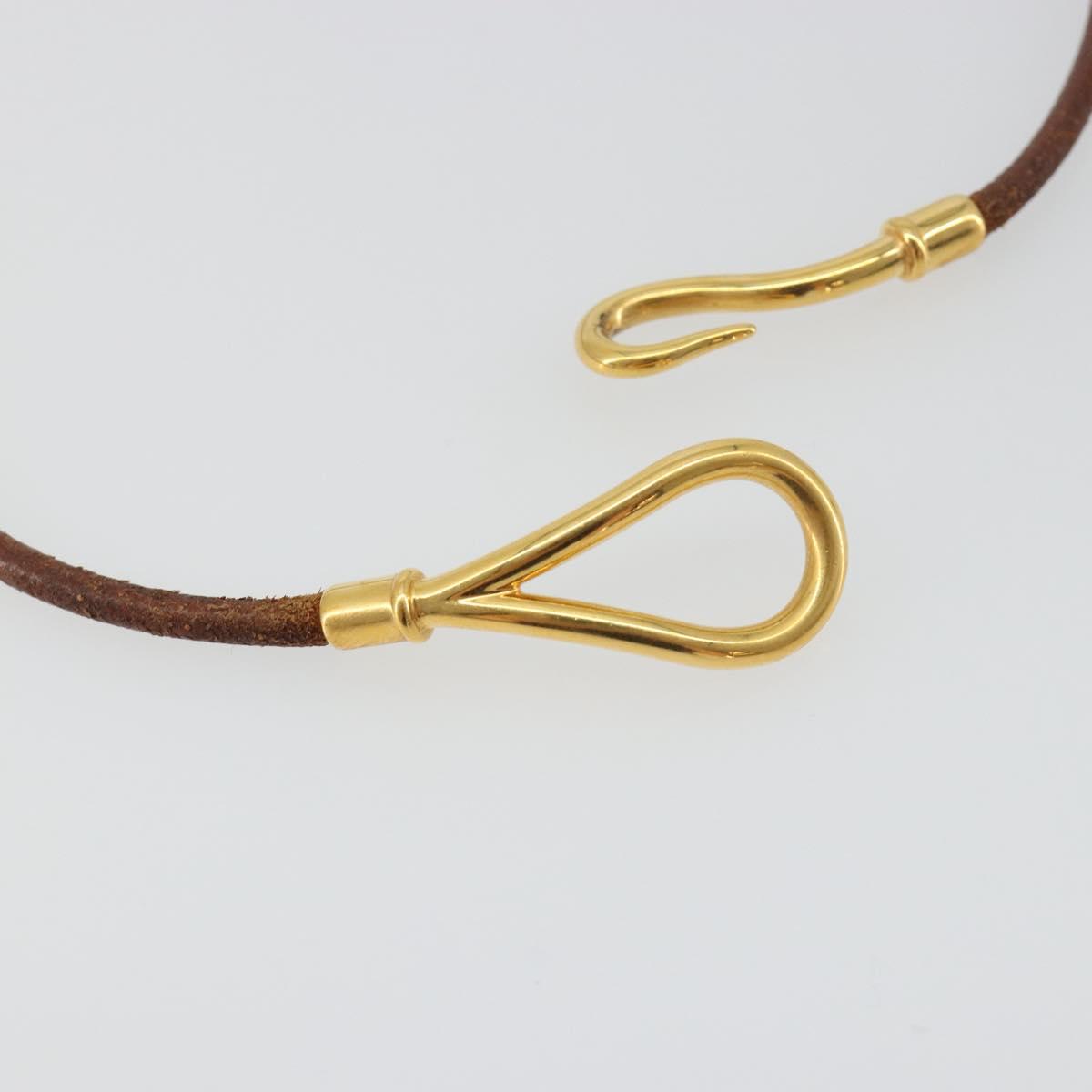 HERMES Jumbo Choker Bracelet Leather Metal Brown Gold Tone Auth 198837A