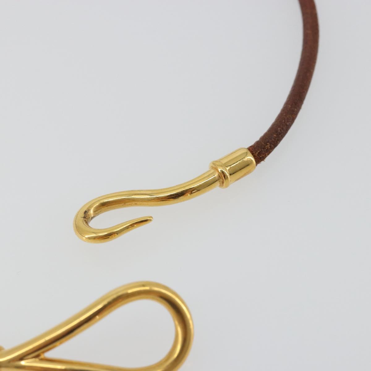 HERMES Jumbo Choker Bracelet Leather Metal Brown Gold Tone Auth 198837A